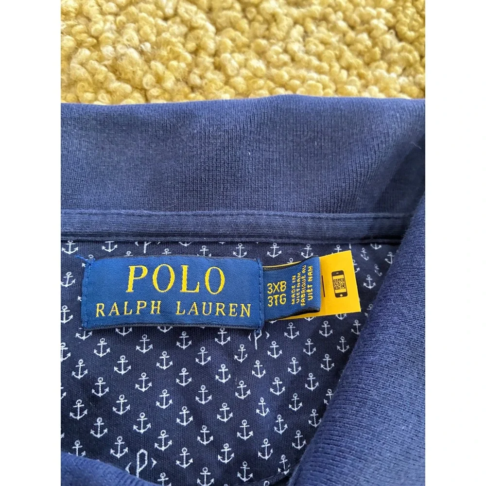 Polo Ralph Lauren Mens 3XB Navy Blue Anchor Print Mesh Polo Shirt Big & Tall
